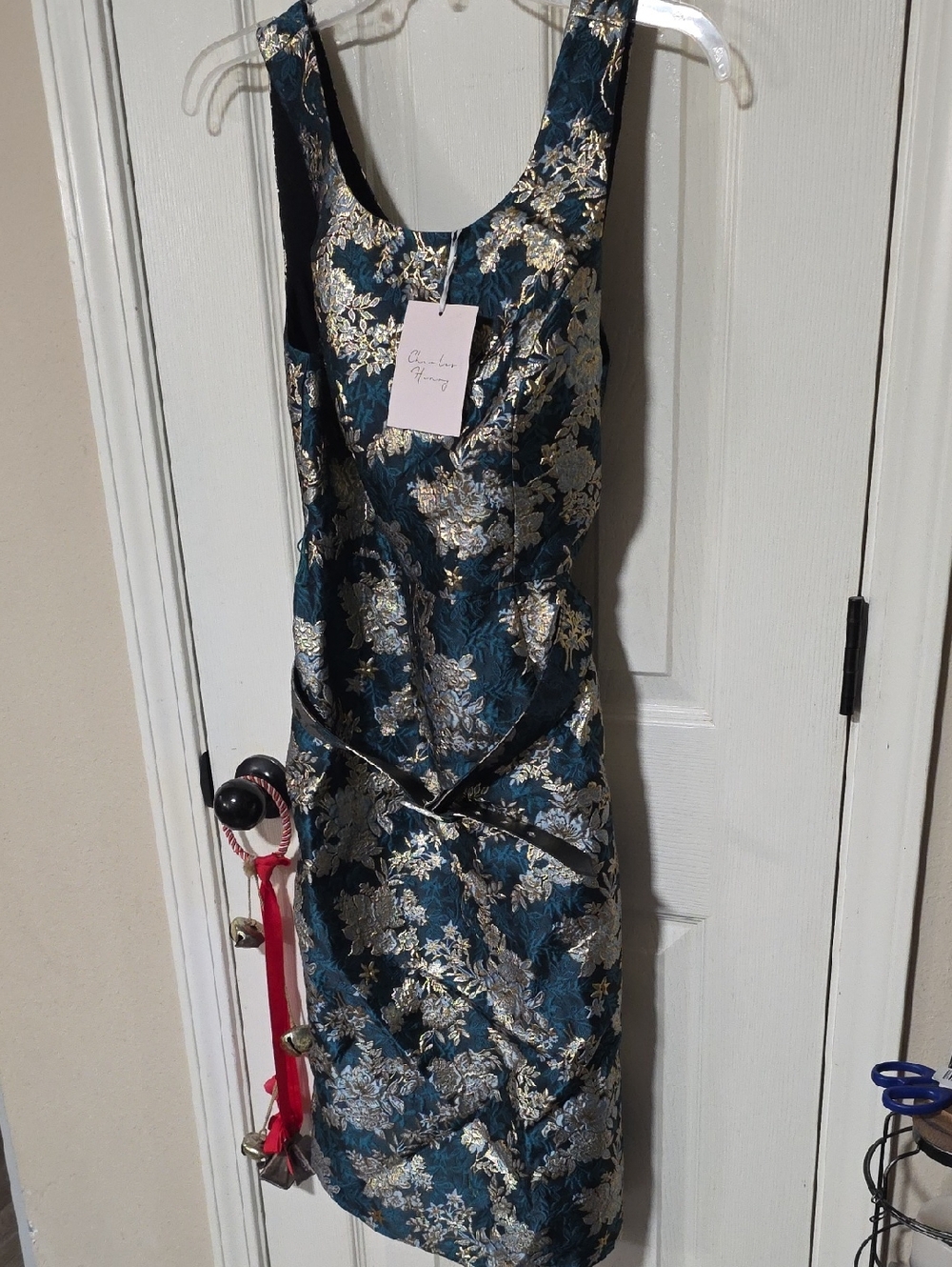 Charles Henry Teal & Gold Floral Brocade Midi Dress Ptp 18